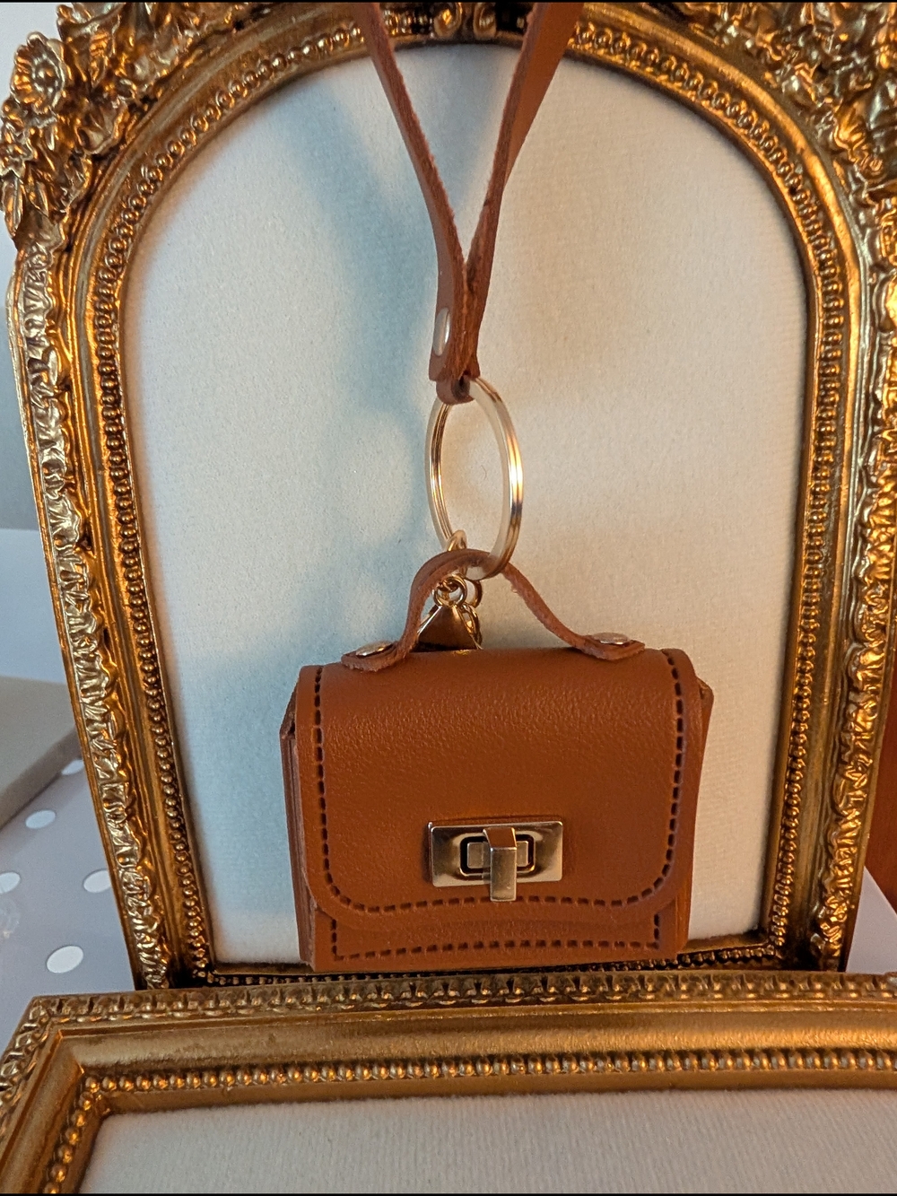 Brown Leatherette Bag Mini Bag Charm - Opens!